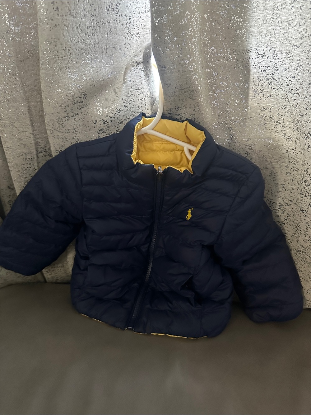 Ralph Lauren Navy Puffer Jacket with Yellow Interior